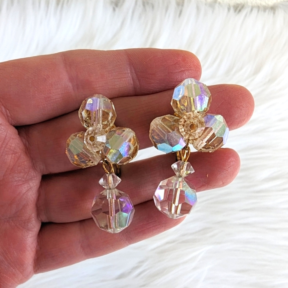 Vintage Aurora Borealis Cluster Dangle Bridal Special Occasion Earrings